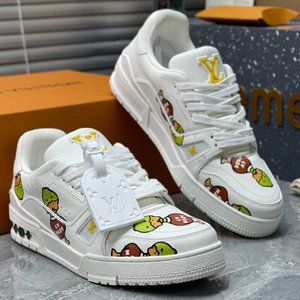 Louis Vuitton x Nigo Trainer leather lace-up casual sneakers white